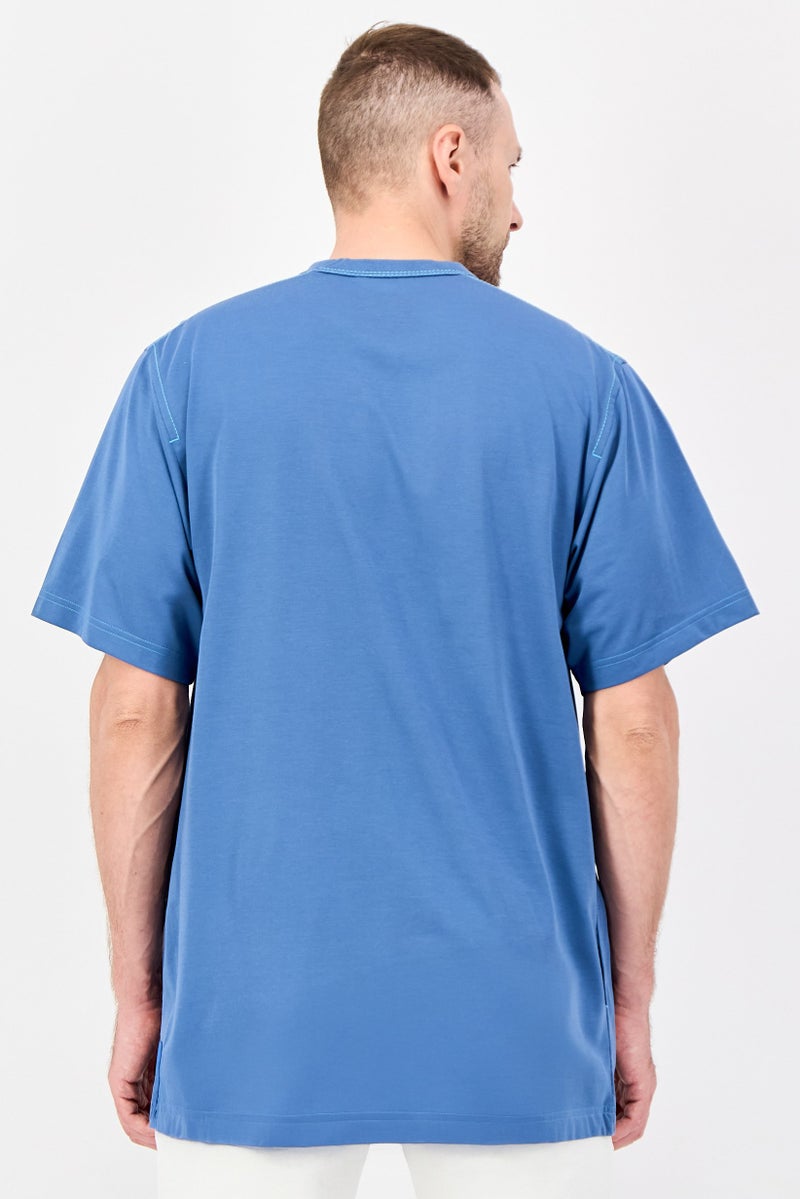 Adidas Men Sportswear Fit Short Sleeve Outdoor T-Shirts, Blue - Image 4